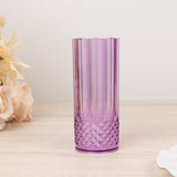 6 Pack 14oz Purple Crystal Cut Reusable Plastic Cocktail Tumbler Cups, Shatterproof Tall Highball