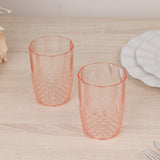 6 Pack Transparent Blush Reusable Plastic Tumbler Glasses in Crystal Cut Style, 16oz Shatterproof 