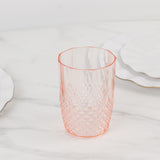 6 Pack Transparent Blush Reusable Plastic Tumbler Glasses in Crystal Cut Style, 16oz Shatterproof 