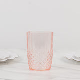 6 Pack Transparent Blush Reusable Plastic Tumbler Glasses in Crystal Cut Style, 16oz Shatterproof 