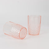 6 Pack Transparent Blush Reusable Plastic Tumbler Glasses in Crystal Cut Style, 16oz Shatterproof 