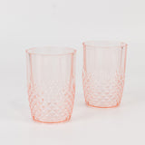 6 Pack Transparent Blush Reusable Plastic Tumbler Glasses in Crystal Cut Style, 16oz Shatterproof 