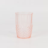 6 Pack Transparent Blush Reusable Plastic Tumbler Glasses in Crystal Cut Style, 16oz Shatterproof 