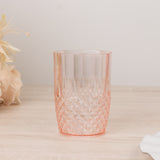 6 Pack Transparent Blush Reusable Plastic Tumbler Glasses in Crystal Cut Style, 16oz Shatterproof 