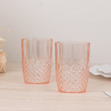 6 Pack Transparent Blush Reusable Plastic Tumbler Glasses in Crystal Cut Style, 16oz Shatterproof 