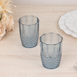 6 Pack Dusty Blue Reusable Plastic Tumbler Glasses in Crystal Cut Style, 16oz Shatterproof