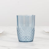 6 Pack Dusty Blue Reusable Plastic Tumbler Glasses in Crystal Cut Style, 16oz Shatterproof