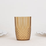 6 Pack Amber Gold Reusable Plastic Tumbler Glasses in Crystal Cut Style