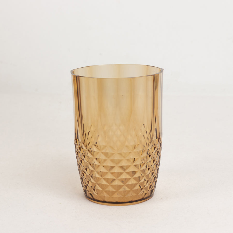 6 Pack Amber Gold Reusable Plastic Tumbler Glasses in Crystal Cut Style