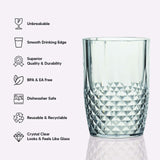 6 Pack Transparent Blush Reusable Plastic Tumbler Glasses in Crystal Cut Style, 16oz Shatterproof 