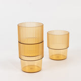 12 Pack Amber Gold Stackable Ribbed Reusable Plastic Tumblers, 7oz Shatterproof Short Drinking Glass