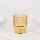 12 Pack Amber Gold Stackable Ribbed Reusable Plastic Tumblers, 7oz Shatterproof Short Drinking Glass