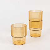 12 Pack Amber Gold Stackable Ribbed Reusable Plastic Tumblers, 7oz Shatterproof Short Drinking Glass