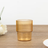 12 Pack Amber Gold Stackable Ribbed Reusable Plastic Tumblers, 7oz Shatterproof Short Drinking Glass