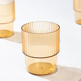 12 Pack Amber Gold Stackable Ribbed Reusable Plastic Tumblers, 7oz Shatterproof Short Drinking Glass