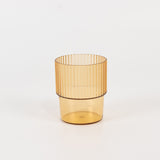 12 Pack Amber Gold Stackable Ribbed Reusable Plastic Tumblers, 7oz Shatterproof Short Drinking Glass