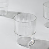 12 Pack Clear Stackable Ribbed Reusable Plastic Tumblers, 7oz Shatterproof Short Drinking Glasses