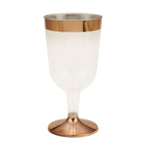 12 Pack | Clear 6oz Rose Gold Rim Plastic Wine Glasses Disposable Cups with Detachable Base#whtbkgd