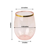 12 Pack Transparent Blush Plastic Stemless Wine Glasses with Gold Rim, 12oz Reusable