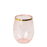 12 Pack Transparent Blush Plastic Stemless Wine Glasses with Gold Rim, 12oz Reusable#whtbkgd