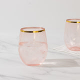 12 Pack Transparent Blush Plastic Stemless Wine Glasses with Gold Rim, 12oz Reusable Wine Tumbler