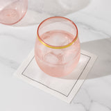 12 Pack Transparent Blush Plastic Stemless Wine Glasses with Gold Rim, 12oz Reusable Wine Tumbler