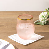 12 Pack Transparent Blush Plastic Stemless Wine Glasses with Gold Rim, 12oz Reusable Wine Tumbler