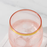 12 Pack Transparent Blush Plastic Stemless Wine Glasses with Gold Rim, 12oz Reusable Wine Tumbler