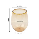 12-Pack Plastic Wine Tumblers Transparent Amber with Gold Rim - Reusable Drinkware 12oz