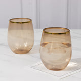 12-Pack Plastic Wine Tumblers Transparent Amber with Gold Rim - Reusable Drinkware 12oz