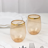 12-Pack Plastic Wine Tumblers Transparent Amber with Gold Rim - Reusable Drinkware 12oz