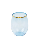 12-Pack Plastic Wine Tumblers Transparent Dusty Blue with Gold Rim - Reusable#whtbkgd