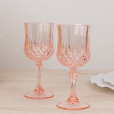 6 Pack 8oz Blush Crystal Cut Reusable Plastic Cocktail Goblets, Shatterproof Wine Glasses