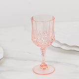 6 Pack 8oz Blush Crystal Cut Reusable Plastic Cocktail Goblets, Shatterproof Wine Glasses