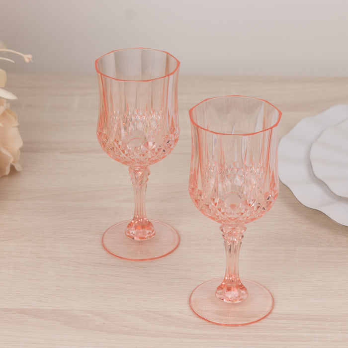 6 Pack 8oz Blush Crystal Cut Reusable Plastic Cocktail Goblets, Shatterproof Wine Glasses