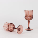 6 Pack 8oz Dusty Rose Crystal Cut Reusable Plastic Cocktail Goblets, Shatterproof Wine Glasses