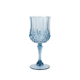 6 Pack 8oz Dusty Blue Crystal Cut Reusable Plastic Cocktail Goblets, Shatterproof Wine#whtbkgd