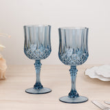 6 Pack 8oz Dusty Blue Crystal Cut Reusable Plastic Cocktail Goblets, Shatterproof Wine Glasses