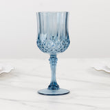 6 Pack 8oz Dusty Blue Crystal Cut Reusable Plastic Cocktail Goblets, Shatterproof Wine Glasses