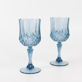 6 Pack 8oz Dusty Blue Crystal Cut Reusable Plastic Cocktail Goblets, Shatterproof Wine Glasses