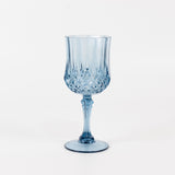 6 Pack 8oz Dusty Blue Crystal Cut Reusable Plastic Cocktail Goblets, Shatterproof Wine Glasses