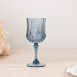 6 Pack 8oz Dusty Blue Crystal Cut Reusable Plastic Cocktail Goblets, Shatterproof Wine Glasses