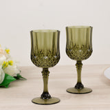 6-Pack Reusable Plastic Cocktail Goblets 8oz, Dusty Sage Green Crystal Cut - Shatterproof Wine Glasses