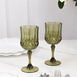 6-Pack Reusable Plastic Cocktail Goblets 8oz, Dusty Sage Green Crystal Cut - Shatterproof Wine Glasses