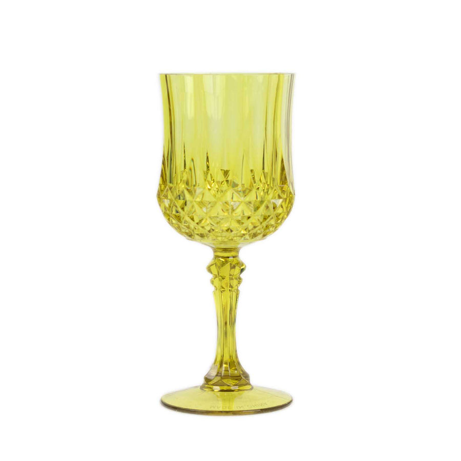 6 Pack 8oz Green Crystal Cut Reusable Plastic Cocktail Goblets, Shatterproof Wine Glasses#whtbkgd