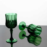 6 Pack 8oz Hunter Emerald Green Crystal Cut Reusable Plastic Cocktail Goblets, Shatterproof Wine