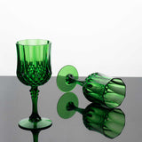 6 Pack 8oz Hunter Emerald Green Crystal Cut Reusable Plastic Cocktail Goblets, Shatterproof Wine