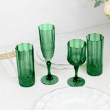 6 Pack 8oz Hunter Emerald Green Crystal Cut Reusable Plastic Cocktail Goblets, Shatterproof Wine