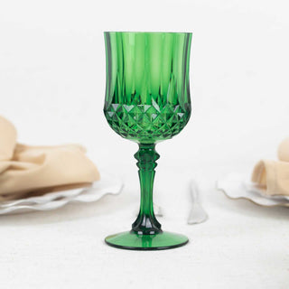 6 Pack 8oz Hunter Emerald Green Crystal Cut Reusable Plastic Cocktail Goblets