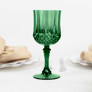 6 Pack 8oz Hunter Emerald Green Crystal Cut Reusable Plastic Cocktail Goblets